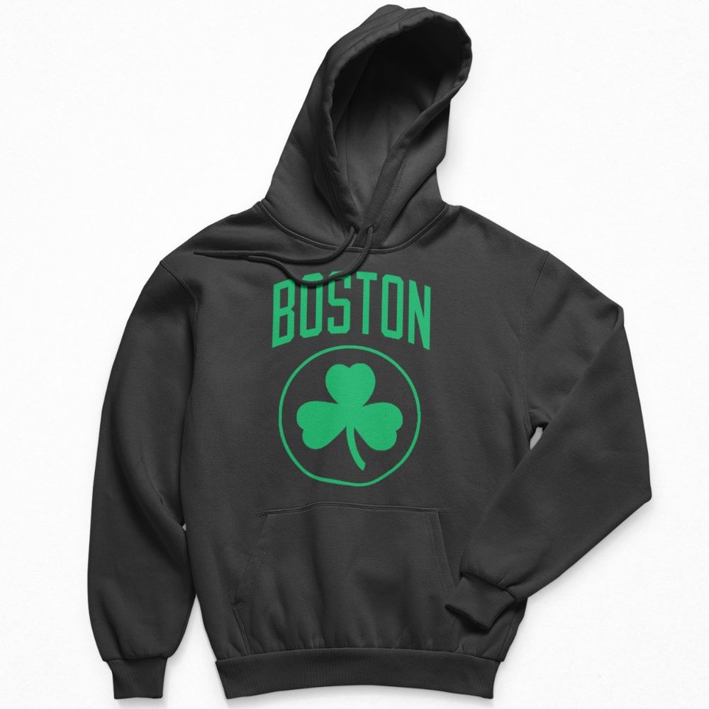 NEW Boston Celtics City Wordmark Shamrock Fleece Pullover Hoodie BLACK